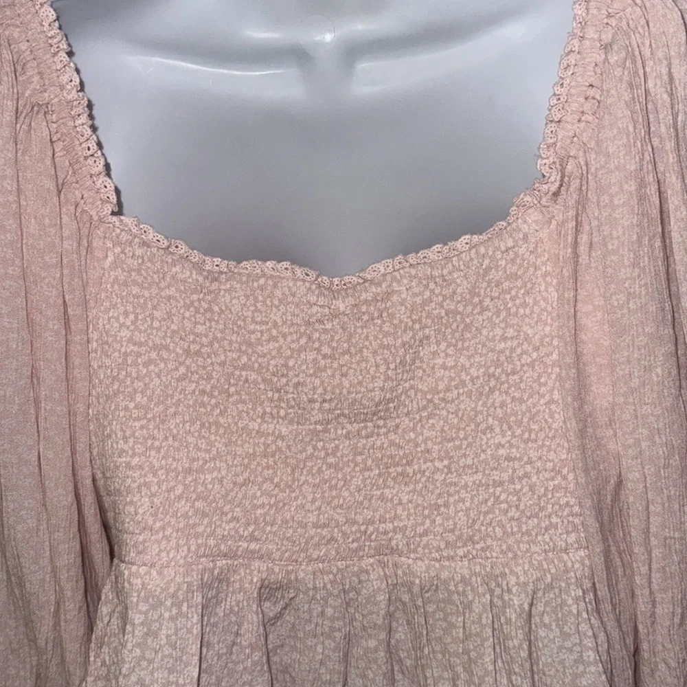 Free People Pink Puff Sleeve Smocked Blouse , sz M